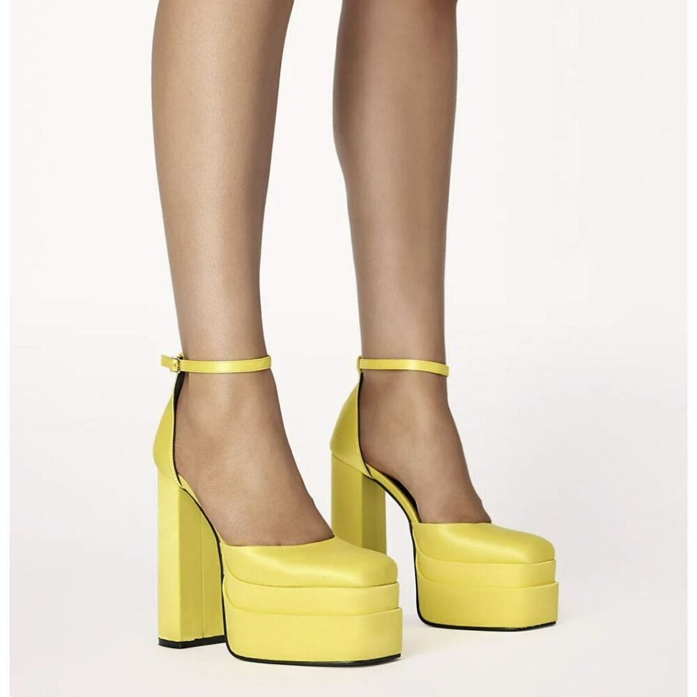 Billini Citrus Yellow Platform Dress Heel Shoes Sandals Sz 8 NWT